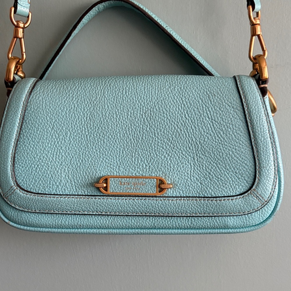 kate spade Pebbled Sky Blue Leather Shoulder Bag with Gold Hardware